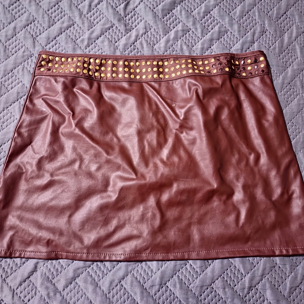 Brown Faux Leather Skirt